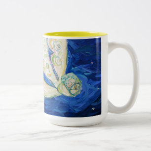 Café Em Dois Tons Caneca de Pintura de Anjo de Bebê e Guardião