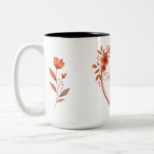 Café Em Dois Tons Caneca de Presente de Casal Floral Terracota com N (Esquerda)