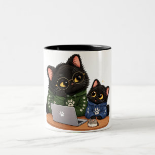Café Em Dois Tons Caneca de Presente para Programador de Gato Preto