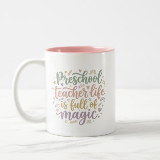 Café Em Dois Tons Caneca de Professora de Pré-Escola Boho A Vida é C