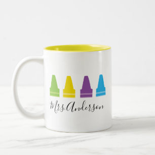 Café Em Dois Tons Caneca de Professora Personalizada Crayon, Caneca 