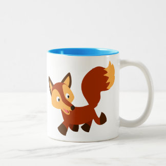 Café Em Dois Tons Caneca de Raposa de Desenho Animado Feliz e Fofo