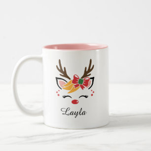 Café Em Dois Tons caneca de rena fofa com nome personalizado