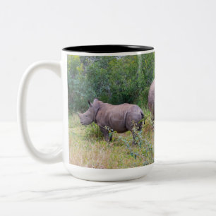 Café Em Dois Tons Caneca de rinoceronte branca de mãe e bebê