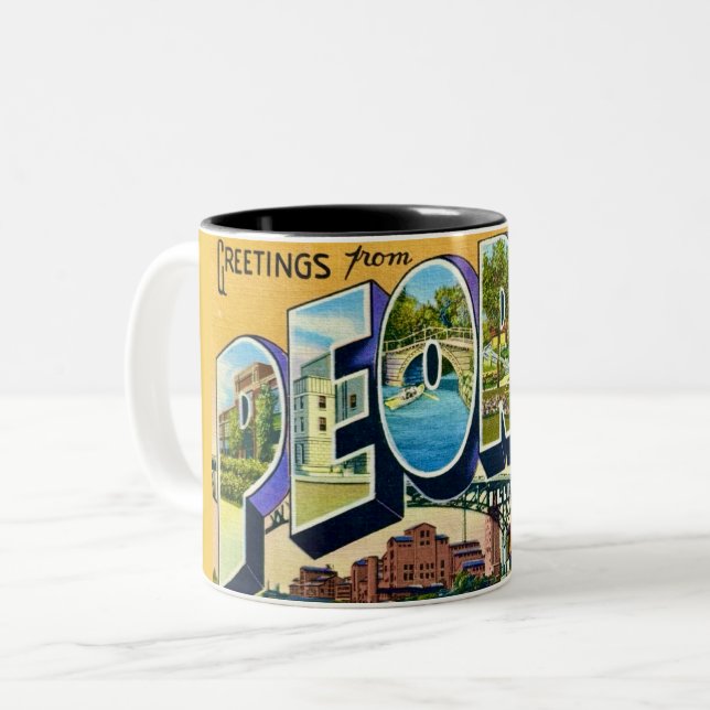 Café Em Dois Tons Caneca de Saudações Peoria Illinois (Frente Esquerda)