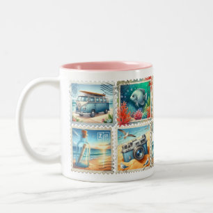 Café Em Dois Tons Caneca de selo de verão vintage – Estética de viag