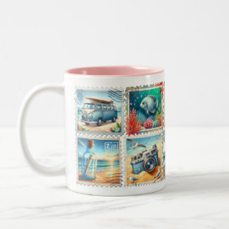 Café Em Dois Tons Caneca de selo de verão vintage – Estética de viag
