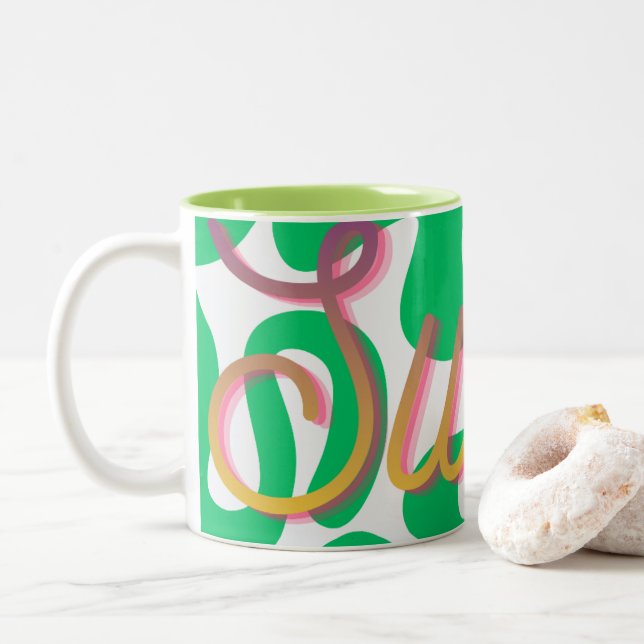 Café Em Dois Tons Caneca de Tipografia Doce (Com Donut)