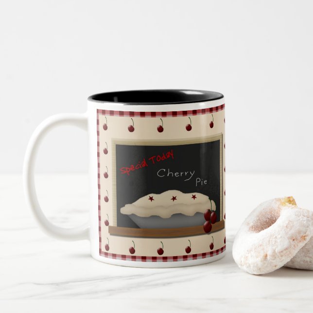 Café Em Dois Tons Caneca de Torta de Cereja Estilo Country (Com Donut)