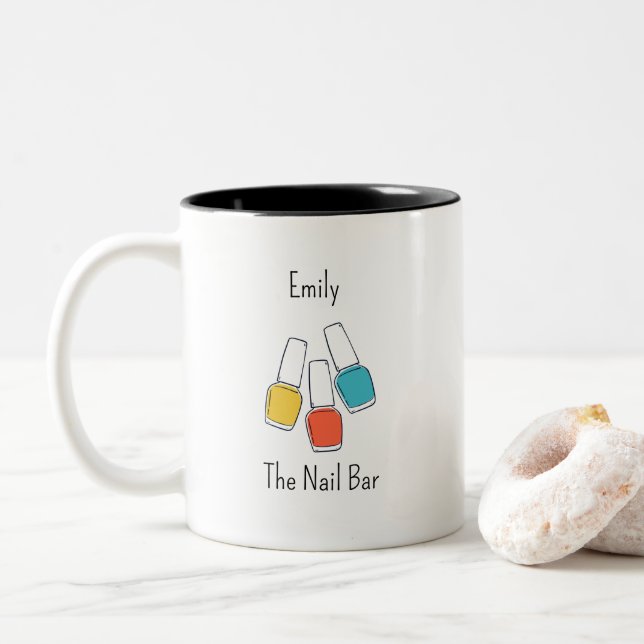 Café Em Dois Tons Caneca de unha personalizada com nome da empresa e (Com Donut)