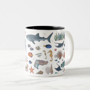 Café Em Dois Tons Caneca de Vida Marinha Kawaii
