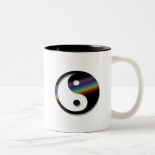 Café Em Dois Tons Caneca de Yin Yang do arco-íris