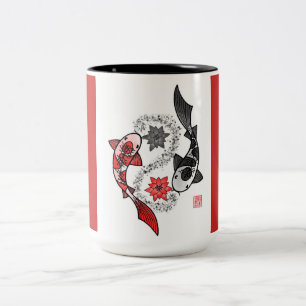 Café Em Dois Tons Caneca de Yin Yang dos peixes de Koi