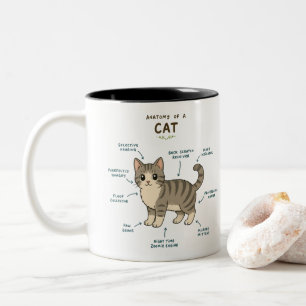 Café Em Dois Tons Caneca Divertida Anatomia de um Gato - Presente pa