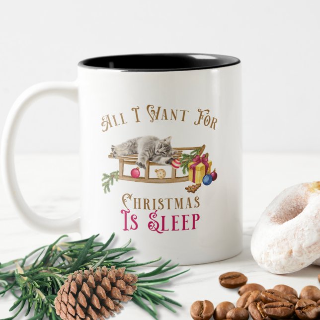 Café Em Dois Tons Caneca Divertida de Natal de Gato – Tudo o que Eu  (Criador carregado)