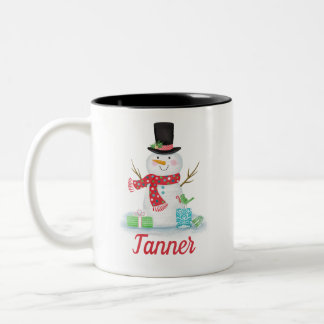 Café Em Dois Tons Caneca do boneco de neve do feriado de inverno