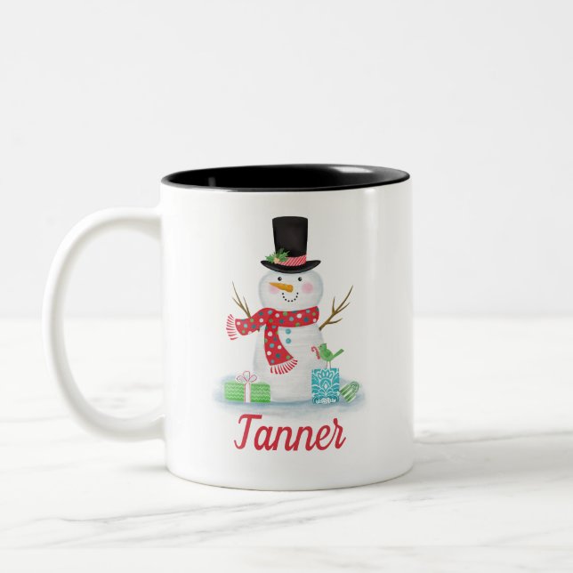 Café Em Dois Tons Caneca do boneco de neve do feriado de inverno (Esquerda)