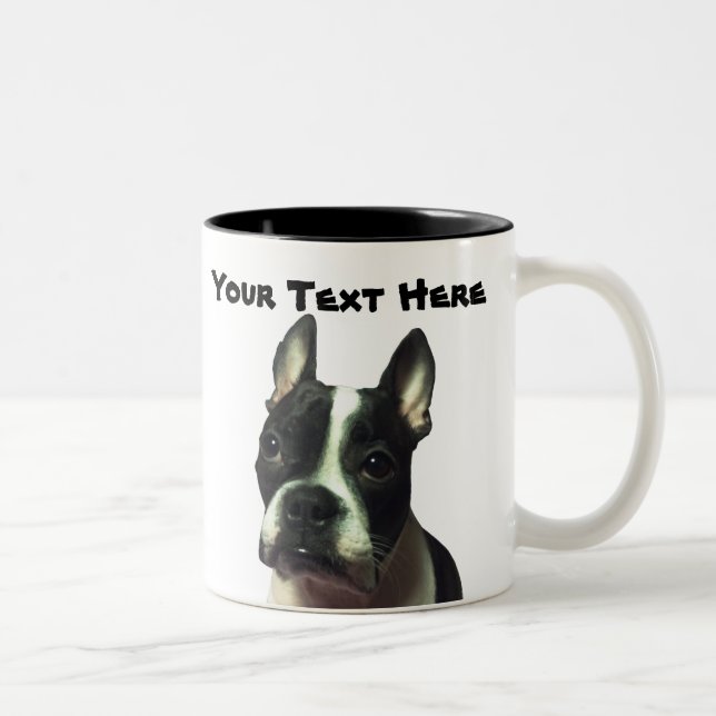 Café Em Dois Tons Caneca do costume de Boston Terrier (Direita)