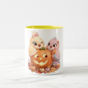Café Em Dois Tons Caneca do Dia das Bruxas do Par de Pássaros Encant