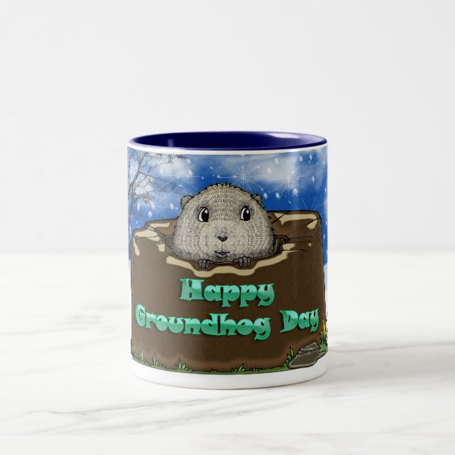 Café Em Dois Tons Caneca do dia de Groundhog, com olhar bonito de (Centro)