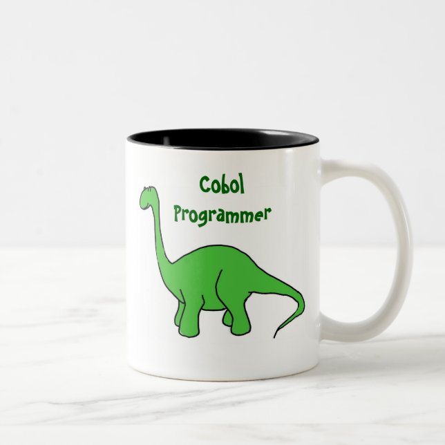 Café Em Dois Tons Caneca do dinossauro do programador de BP Cobol (Direita)