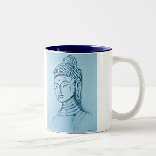 Café Em Dois Tons Caneca do Dois-tom azul de Buddha/Namaste (Direita)