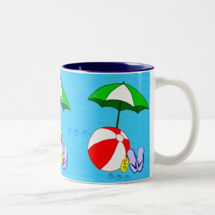 Café Em Dois Tons Caneca do guarda-chuva da piscina da bola de praia