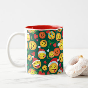 Café Em Dois Tons Caneca do impressão de Emoji do Natal