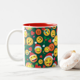 Café Em Dois Tons Caneca do impressão de Emoji do Natal