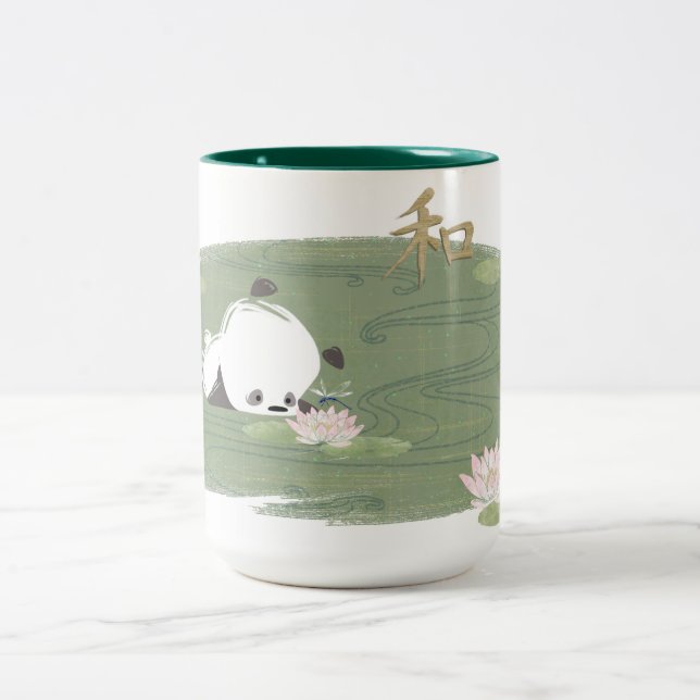 Café Em Dois Tons Caneca do lírio de água da panda do zen (Centro)