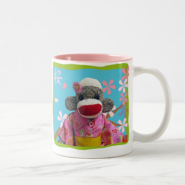 Café Em Dois Tons Caneca do macaco da peúga de Sakura (Direita)