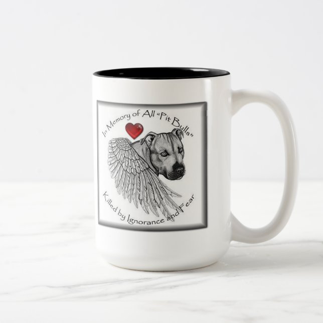 Café Em Dois Tons Caneca do memorial de Pitbull dos amantes do cão (Direita)