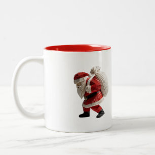 Café Em Dois Tons Caneca do Papai Noel de Origami Carregando Present