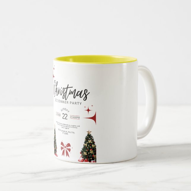 Café Em Dois Tons Caneca do Partido Jante da Árvore de Natal Verde (Frente Esquerda)