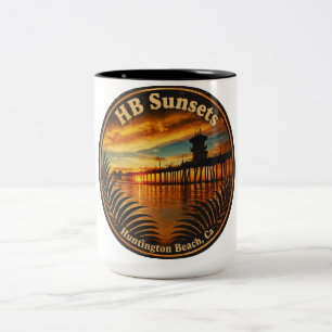 Café Em Dois Tons Caneca do Pôr do Sol do Pier de Huntington Beach -