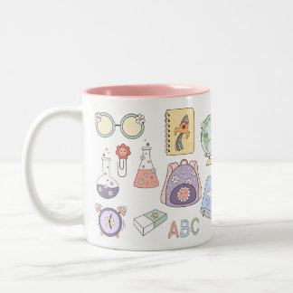 Café Em Dois Tons Caneca do Primeiro Dia de Aula – Ícones Fofos de S