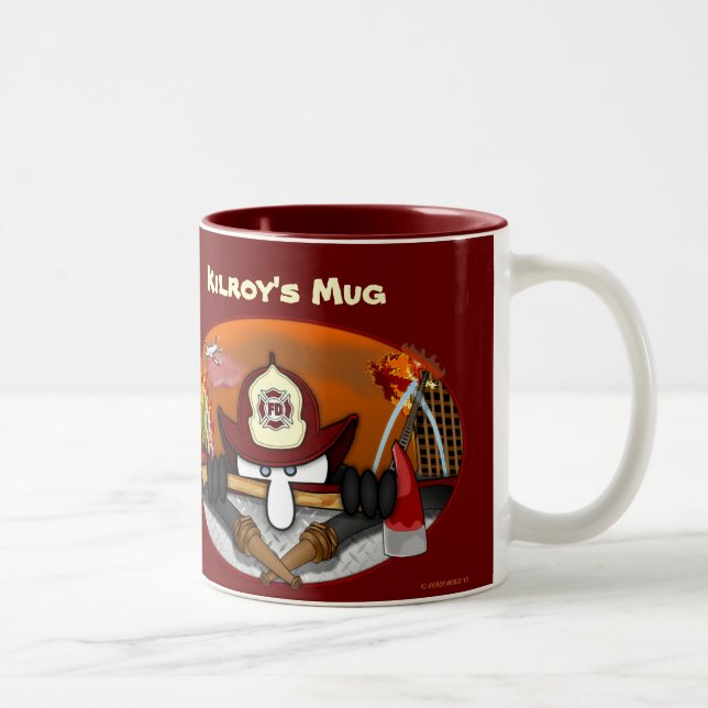 Café Em Dois Tons Caneca do sapador-bombeiro de Kilroy (Direita)