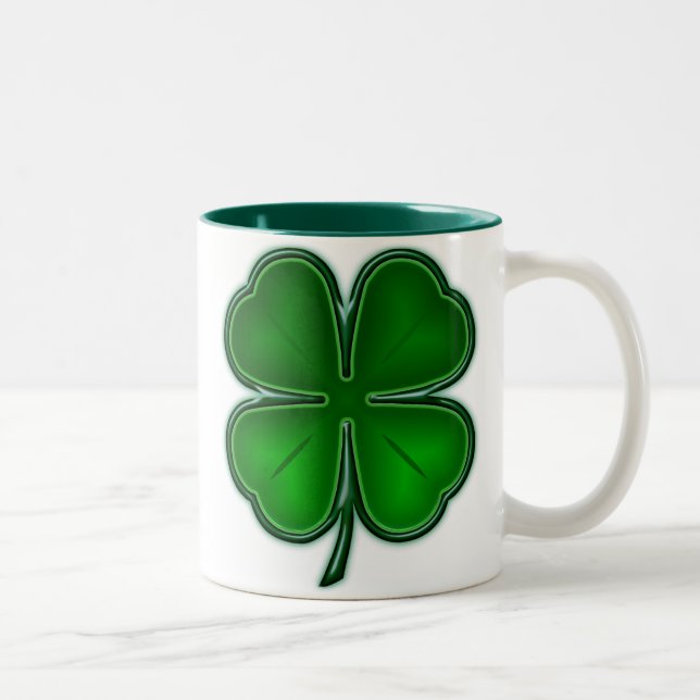 Café Em Dois Tons Caneca do trevo de 4 folhas (Direita)