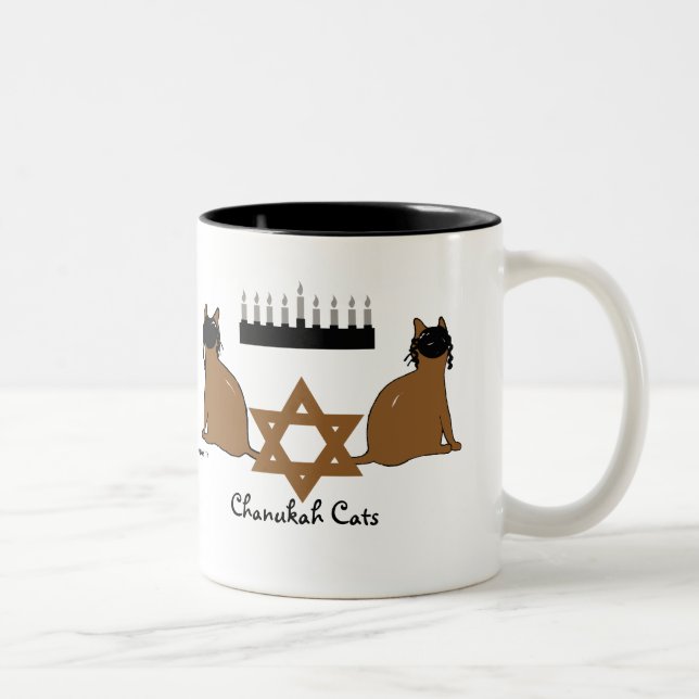Café Em Dois Tons Caneca dos gatos de Chanukah (Direita)