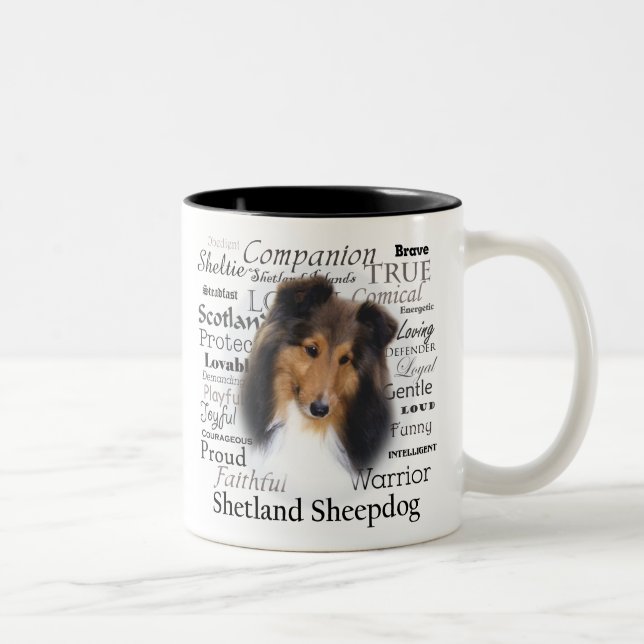 Café Em Dois Tons Caneca dos traços de Sheltie (Direita)