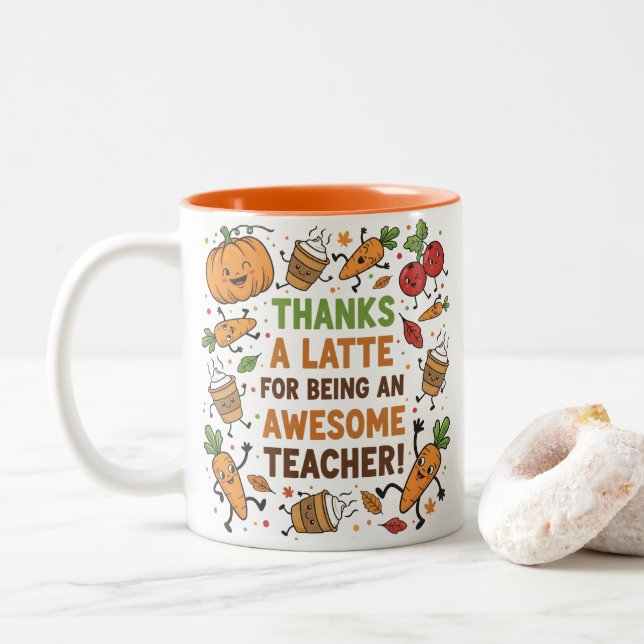 Café Em Dois Tons Caneca engraçada de Ação de Graças para agradecime (Com Donut)