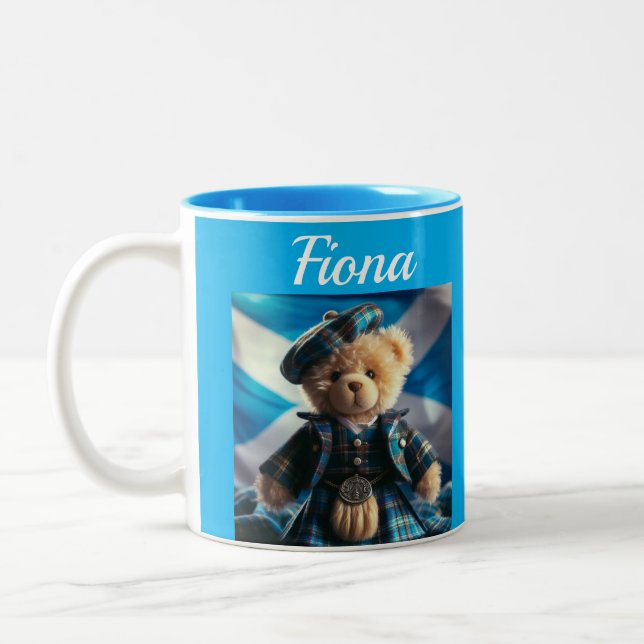 Café Em Dois Tons Caneca escocesa de urso de pelúcia (Esquerda)