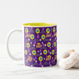 Café Em Dois Tons Caneca Feliz Aniversário de 8 anos Balões #8 Roxo