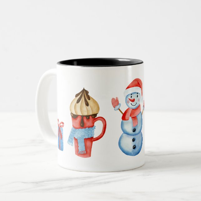 Café Em Dois Tons Caneca Feliz de Natal Snowman (Frente Esquerda)