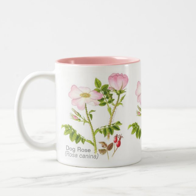 Café Em Dois Tons Caneca floral clássica - rosa de cão (Esquerda)