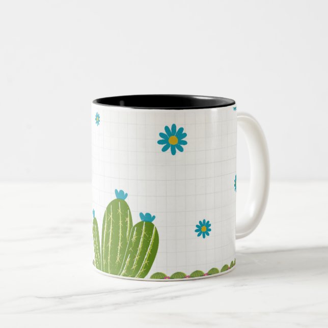 Café Em Dois Tons caneca floral de cacto fofa. (Frente Esquerda)