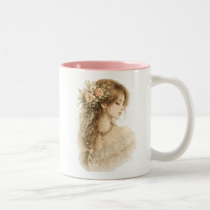 Café Em Dois Tons Caneca Floral de Perfil Botânico
