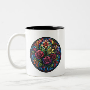 Café Em Dois Tons Caneca Floral de Vidro Pintado