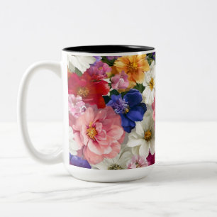 Café Em Dois Tons Caneca Floral Elegante – Estampa de Flores Botânic