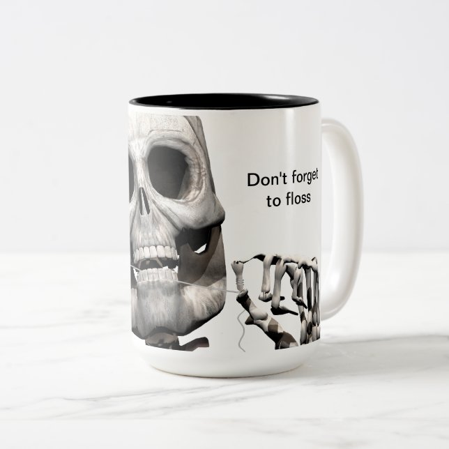 Café Em Dois Tons Caneca flossing de esqueleto (Frente Esquerda)